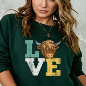 Vibeintee Love Cows Farmer Vintage Sweater